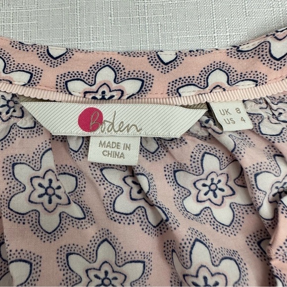 Boden Women's Size 4 Pink & Blue Floral Peasant Blouse Top - Picture 9 of 11